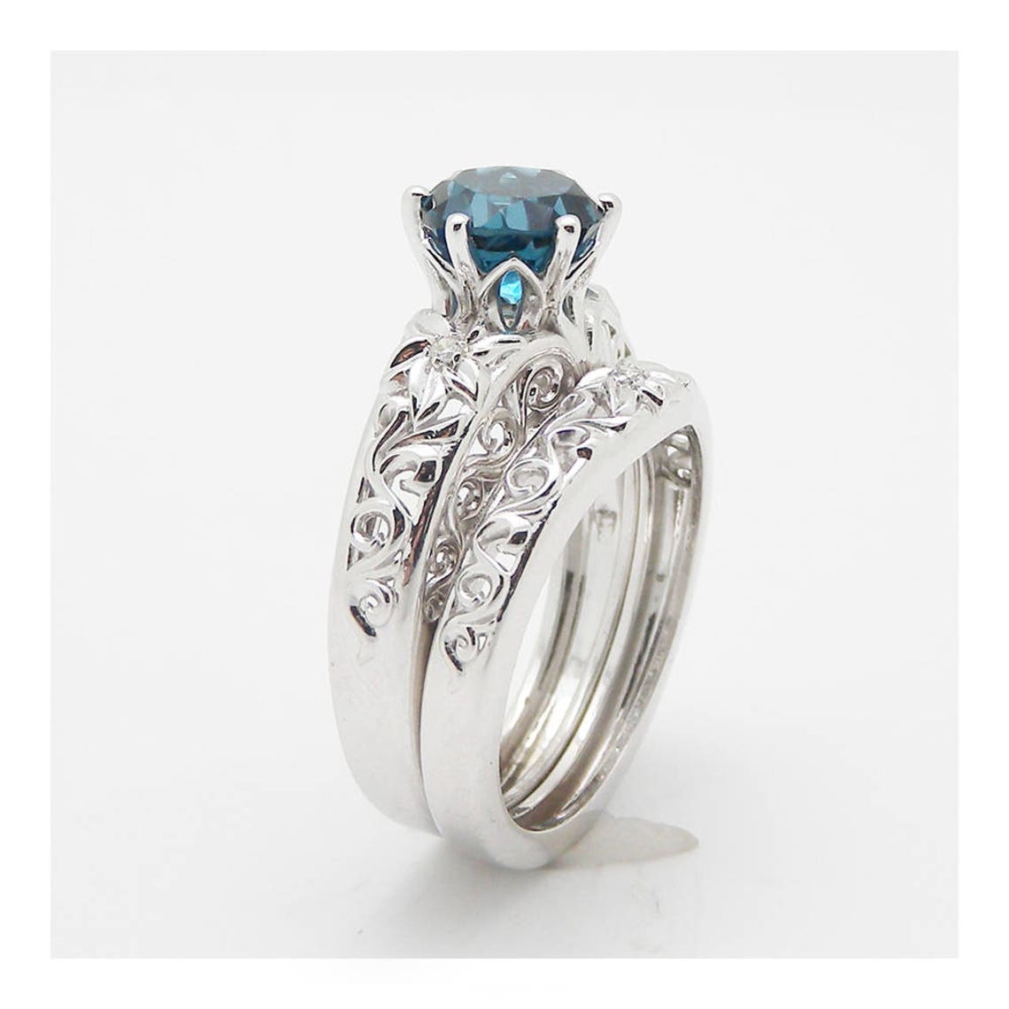 Blue Topaz Engagement Ring Set Unique Topaz Ring With Matching Etsy