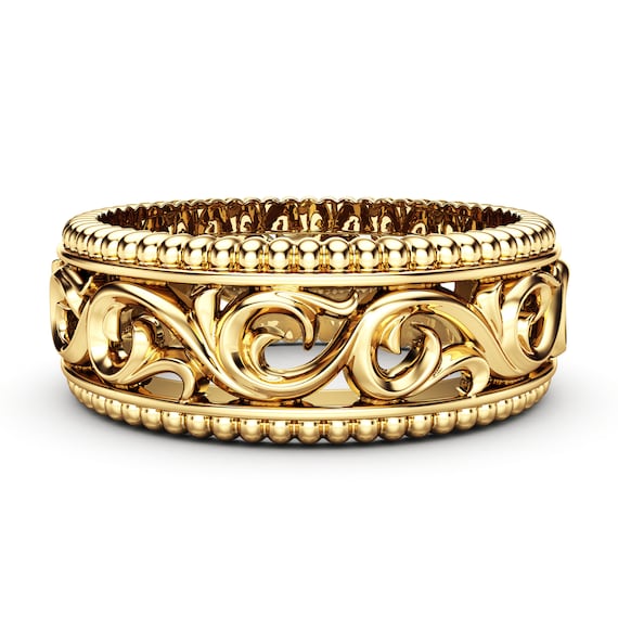 Mens Wedding Band Gold Wedding Band Filigree Wedding Band Etsy