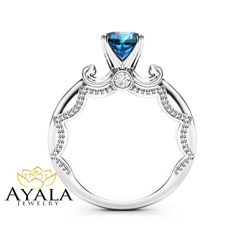 Blue Diamond Promise Ring Unique 14K White Gold Ring Antique Etsy