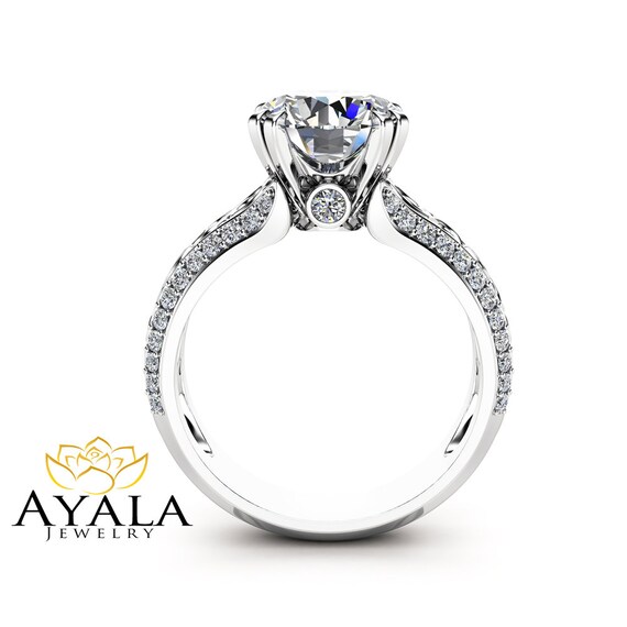 Round Cut Lab Created Diamond Engagement Ring 14K White Gold Ring
