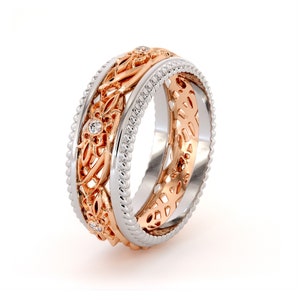 Art Deco Wedding Band Women Wedding Ring Two Tone Diamond Wedding Band