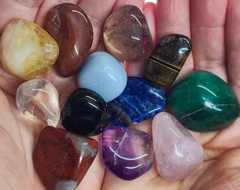 12 PC Tumbled Stone Collection, Tumbled Chakra Set, Love, Healing, White Light Vibration, Twin Flame, Soulmate Meditation, Reiki