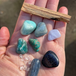 Kommunikations Kristall Set, Hals Chakra Intention Kristall Kit