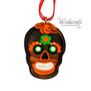 sugar skull hanging ornament - day of the dead - polymer clay - christmas decoration
