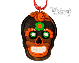 sugar skull hanging ornament - day of the dead - polymer clay - christmas decoration