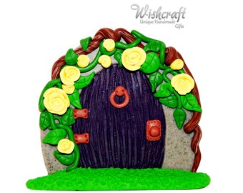 Blue Fairy Door, sprookjestuin, sprookjeshuis, polymeerklei, sprookjessculptuur, sprookjestuinaccessoires