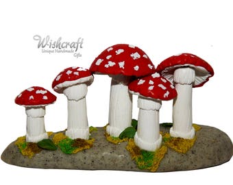 Red Toadstool fairy garden log, Toadstool fairy garden log, miniature toadstools, toadstool log, fairy garden,mushroom ornament,polymer clay