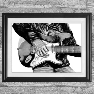 Dibujo a lápiz de guitarrista Impresión artística Póster de guitarra Impresión de guitarra Arte de guitarra Regalo de guitarra