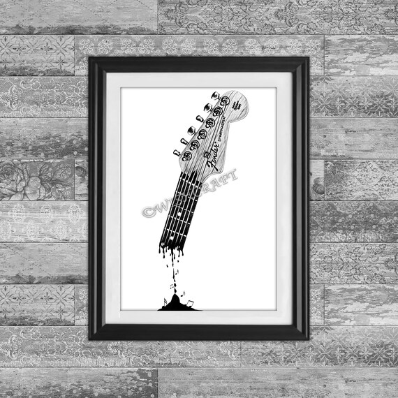 Guitar Pencil Drawing Art Print Guitar Poster Guitar Print Etsy