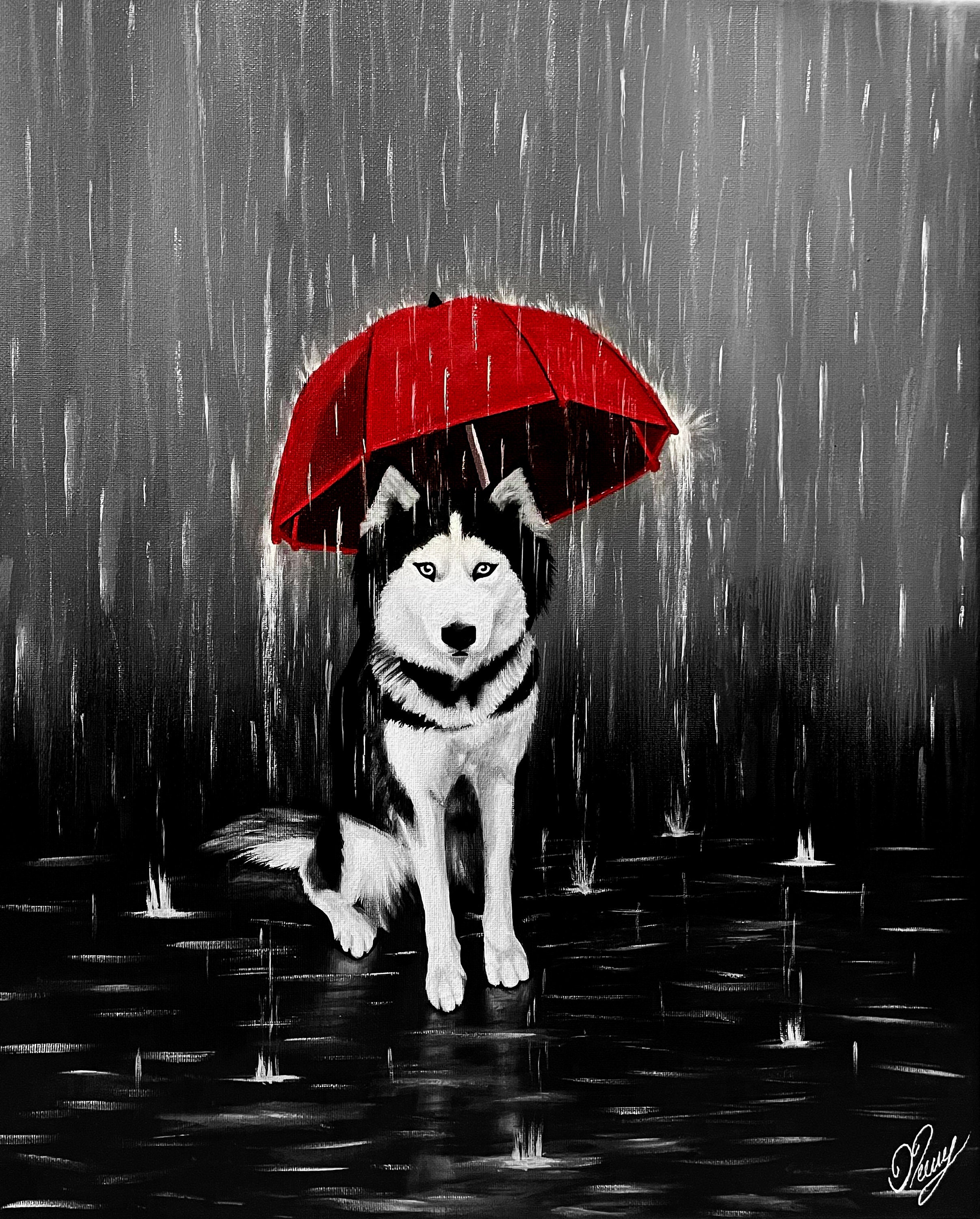 Siberian Husky in the Rain Original Acrylic Painting Etsy Canada