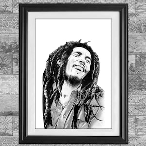 Dibujo a lápiz de Bob Marley, impresión artística