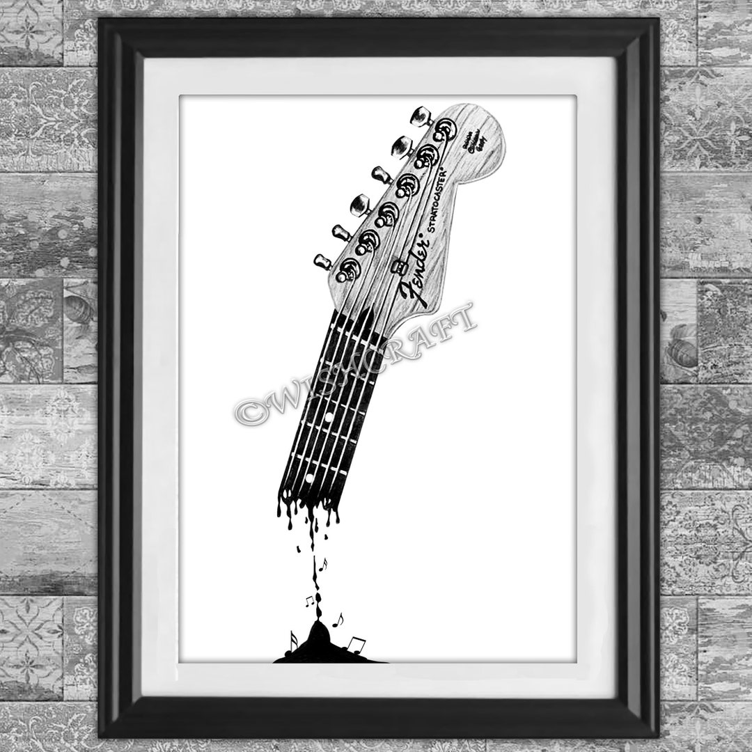 Guitar Pencil Drawing Art Print Guitar Poster Guitar Print Guitar Art Guitar Gift Etsy