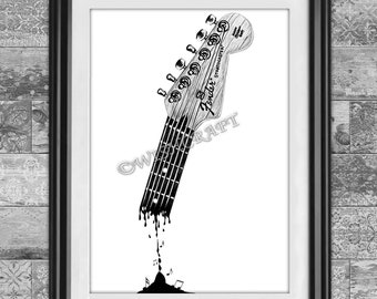 Impression d'art de dessin au crayon de guitare Poster de guitare Impression de guitare Art de guitare Cadeau pour guitare