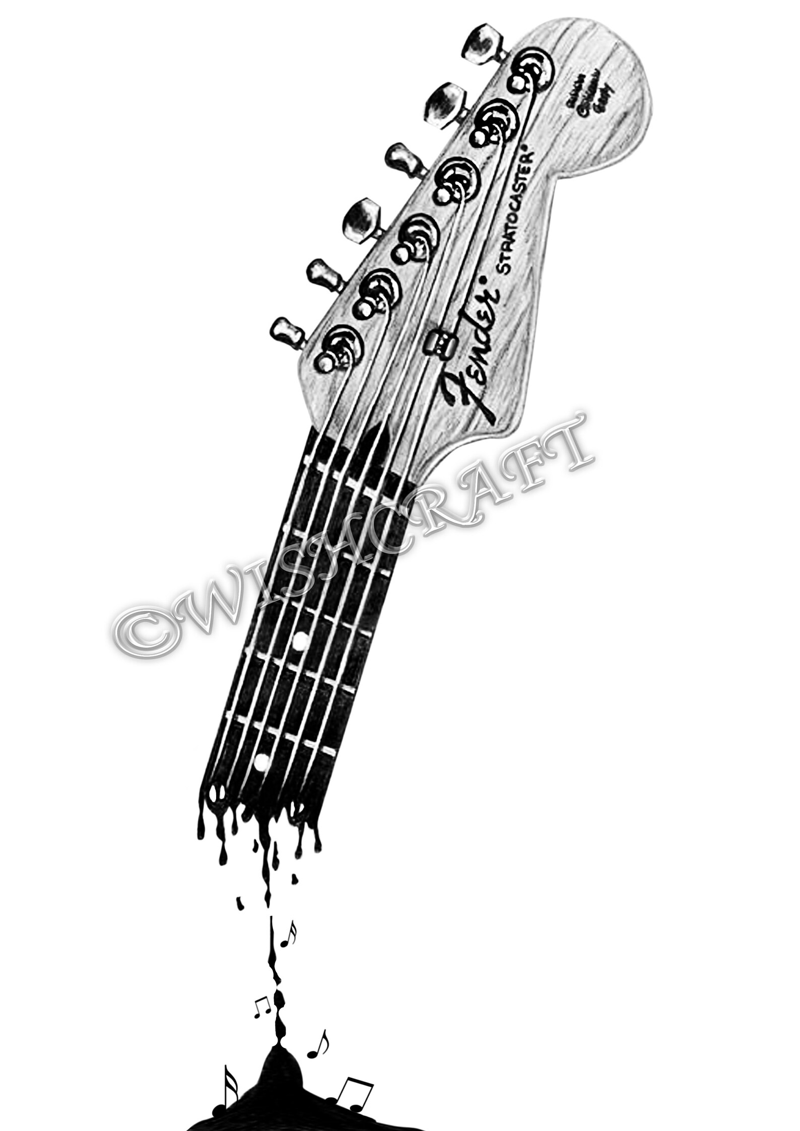 Guitar Pencil Drawing Art Print Guitar Poster Guitar Print Guitar Art Guitar Gift Etsy