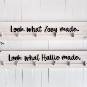 Look What I Made Artwork Display Board for Kids with Personalized Name Hanging Clips