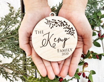 Custom 2023 Family Ornament with Last Name Engraved in Wood