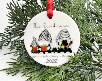 Family of Gnomes Ornament with Pet, Personalized Family Christmas Ornament 2023, Family ornament with Dog or Cat