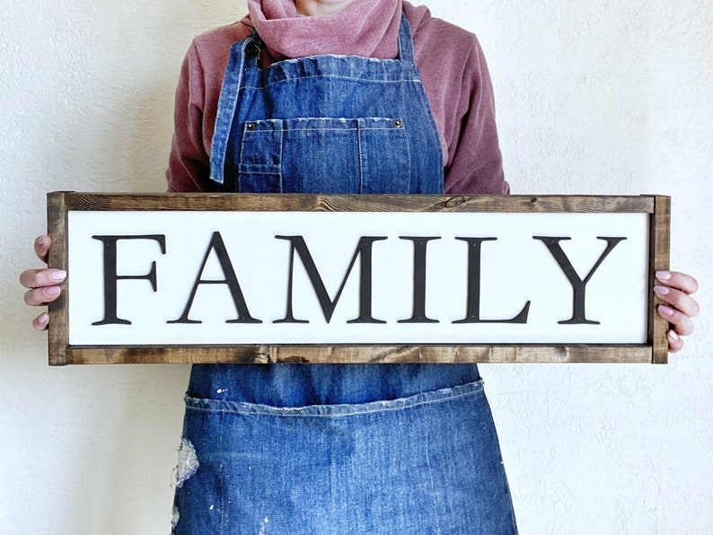 Family Sign, Rustic Farmhouse Decor, 3D Raised Laser Letter, Simple Lettered Word Sign, Living Room, New Family Gift image 3