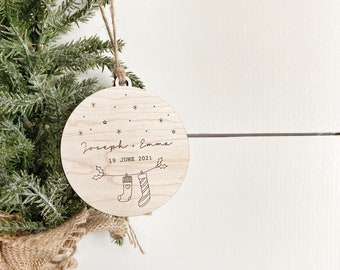 Our First Christmas Married Ornament Personalized, 2021 Couple First Christmas, First Christmas as Mr. & Mrs., Engaged, Wedding Date