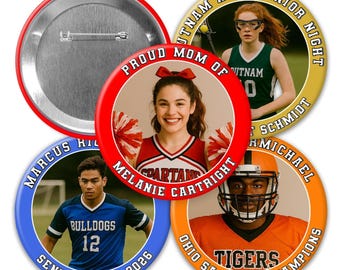 Personalized Sports Button – Add Your Photo & Text – Senior Night, Game Day, Championship Keepsake