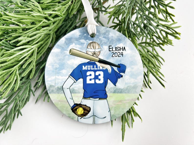 Custom Teen Girl Softball Ornament High School Varsity Team Colors