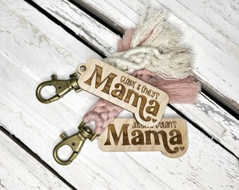 Mama Keychain, Personalized Mother's Day Gift, Boho Macrame Keychain, Wood Keychain, Engraved Kid's Names, Gift for Mom