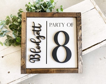 Custom Family Party of 4, 3, 5, 6 Wood Sign - Personalized Farmhouse Decor and Housewarming Gift with 3D and Engraved Lettering