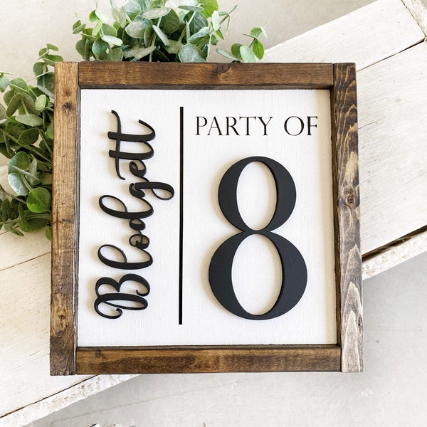 Custom Family Party of 4, 3, 5, 6 Wood Sign - Personalized Farmhouse Decor and Housewarming Gift with 3D and Engraved Lettering