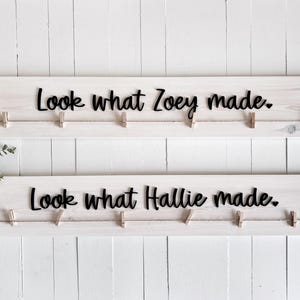 Look What I Made Artwork Display Board for Kids with Personalized Name Hanging Clips