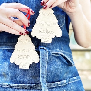 Personalized Ornament, Christmas Tree DIY Ornament Kit with First Name and Year Engraved on Wood, Made Shipped USA