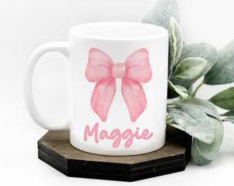 Custom Name Coquette Bow Mug - Personalized Gift for Girly Girls with Coquette Aesthetic