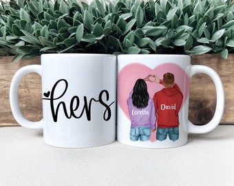 Personalized Couples Portrait Mug - Custom Valentines Day Gift for Him or Her