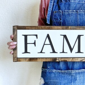 Family Sign, Rustic Farmhouse Decor, 3D Raised Laser Letter, Simple Lettered Word Sign, Living Room, New Family Gift image 4