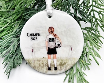 Girl Soccer Ornament, Personalized Soccer Ornament for Kids, Team Colors