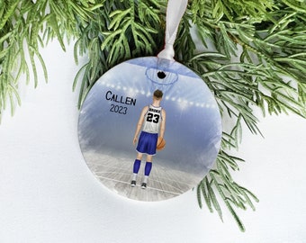 Teen Boy Basketball Ornament, Personalized Basketball Ornament for Middle School, High School Team Colors, Club Basketball