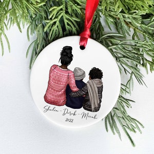 Single Mom Ornament, Personalized Family of 3 Ornament, Single Parent Gift, Mother Daughter Portrait Ornament image 6