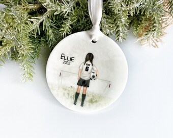 Girl Soccer Ornament, Personalized Soccer Ornament for Kids, Team Colors