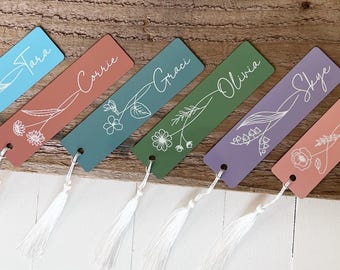 Personalized Birth Flower Bookmark: Custom Name Aluminum Bookmark