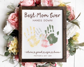 Handprint Sign for Mom, Custom Mothers Day Gift from Kids, Best Mom Ever Hands Down Sign