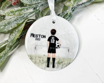 Boy Soccer Ornament, Personalized Soccer Ornament for Kids, Team Colors