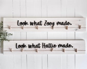 Look What I Made Artwork Display Board for Kids with Personalized Name Hanging Clips