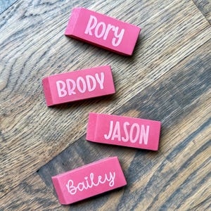 Personalized Pink Eraser: Custom Engraved Name, Back to School