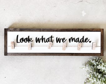 Look What We Made Sign with Personalized Clips for Children&#39;s Artwork, 3D Laser Cut Design