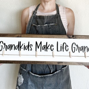 Grandkids Make Life Grand, Kids Artwork Display for Grandparents, Personalized Clips, Grandchildren Photo Board, Brag Board