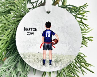 Flag Football Ornament, Personalized Rugby Ornament for Girls or Boys, Girl Football, Team Colors, Ornament for Flag Football Player