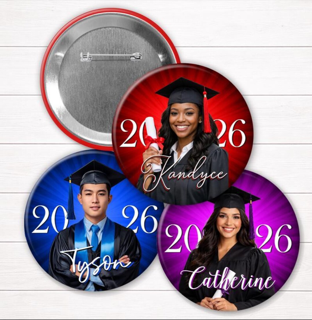 Graduation Photo Button: Custom Senior Cap, Gown & Diploma Pin - Etsy
