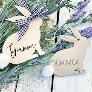 Easter Basket Name Tag, Bunny Name Tag, Wooden Bunny Name Tag, Minimalist Easter Tags, Kids Wood Name Tag, Custom Engraved Wood Tag