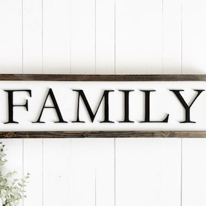 Family Sign, Rustic Farmhouse Decor, 3D Raised Laser Letter, Simple Lettered Word Sign, Living Room, New Family Gift image 1