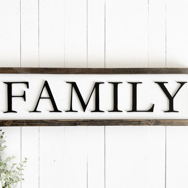 Family Sign, Rustic Farmhouse Decor, 3D Raised Laser Letter, Simple Lettered Word Sign, Living Room, New Family Gift