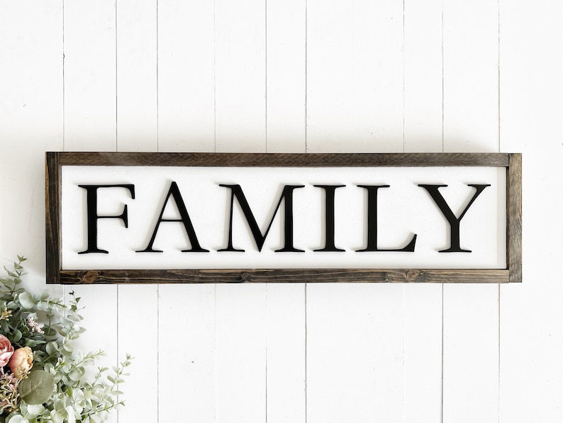 Family Sign, Rustic Farmhouse Decor, 3D Raised Laser Letter, Simple Lettered Word Sign, Living Room, New Family Gift image 1